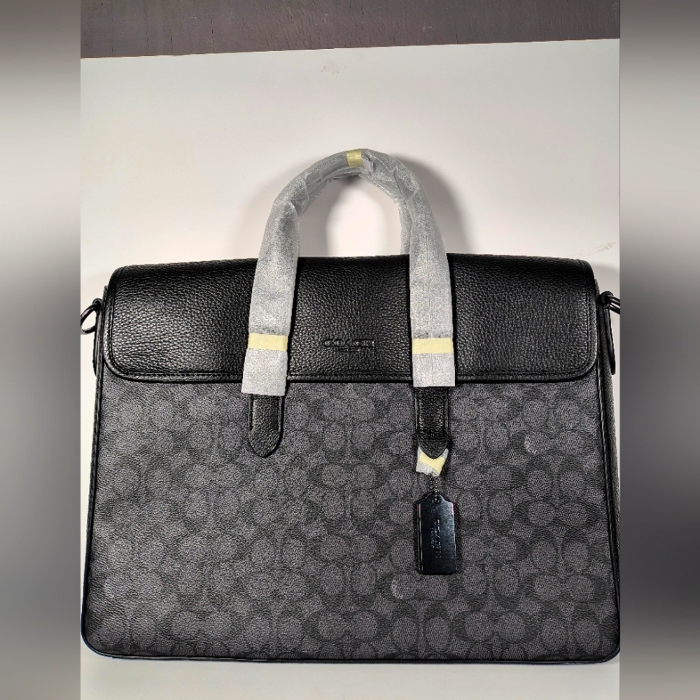 Coach Black and Charcoal Grag Men's Laptop Briefcase Bag Travel Bag 2 Way